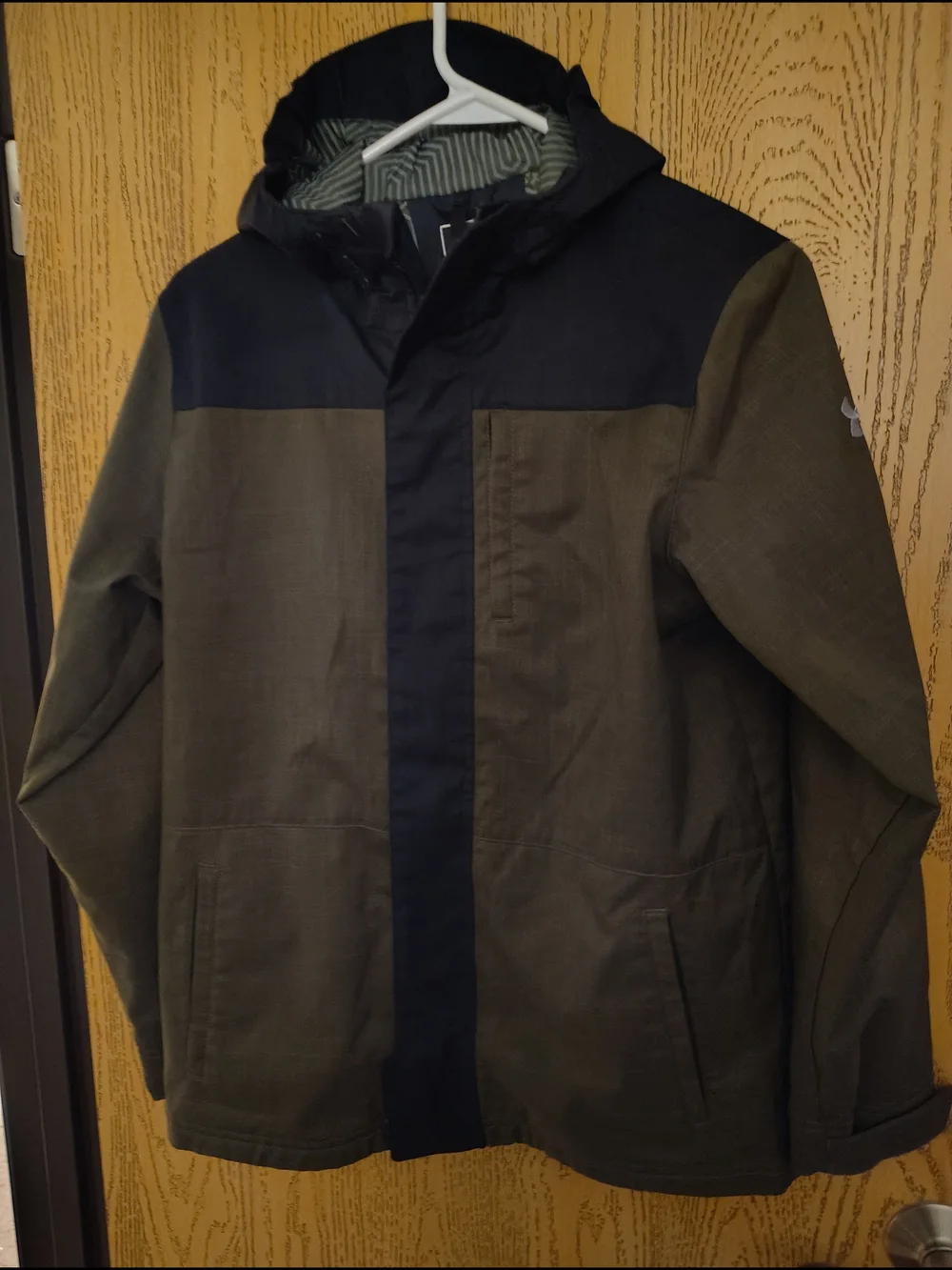 Under Armour Hooded Two-Tone Rain Jacket - Olive Green & Black